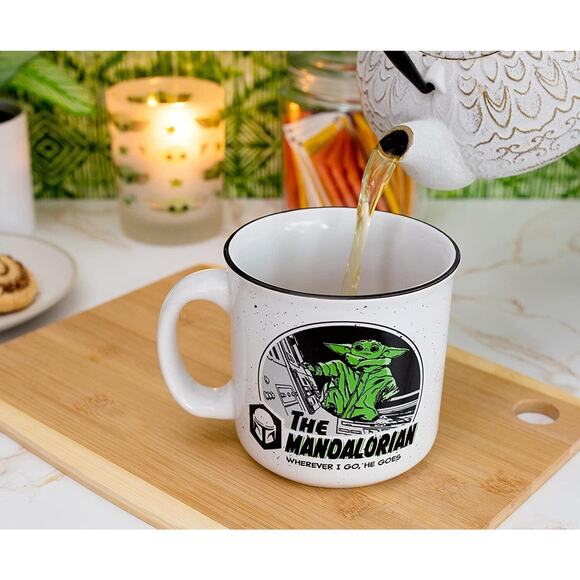 Star Wars Mandalorian Baby Grogu Yoda Wherever I Go He Goes 20oz Ceramic Mug - Picture 3 of 7